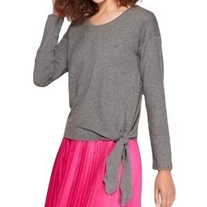 NWT A New Day Soft Side Tie Hem Long Sleeve Top Dark Heather Grey Size Small
